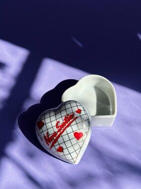 Heart Trinket Box with Red Nova Scotia Script and Hearts